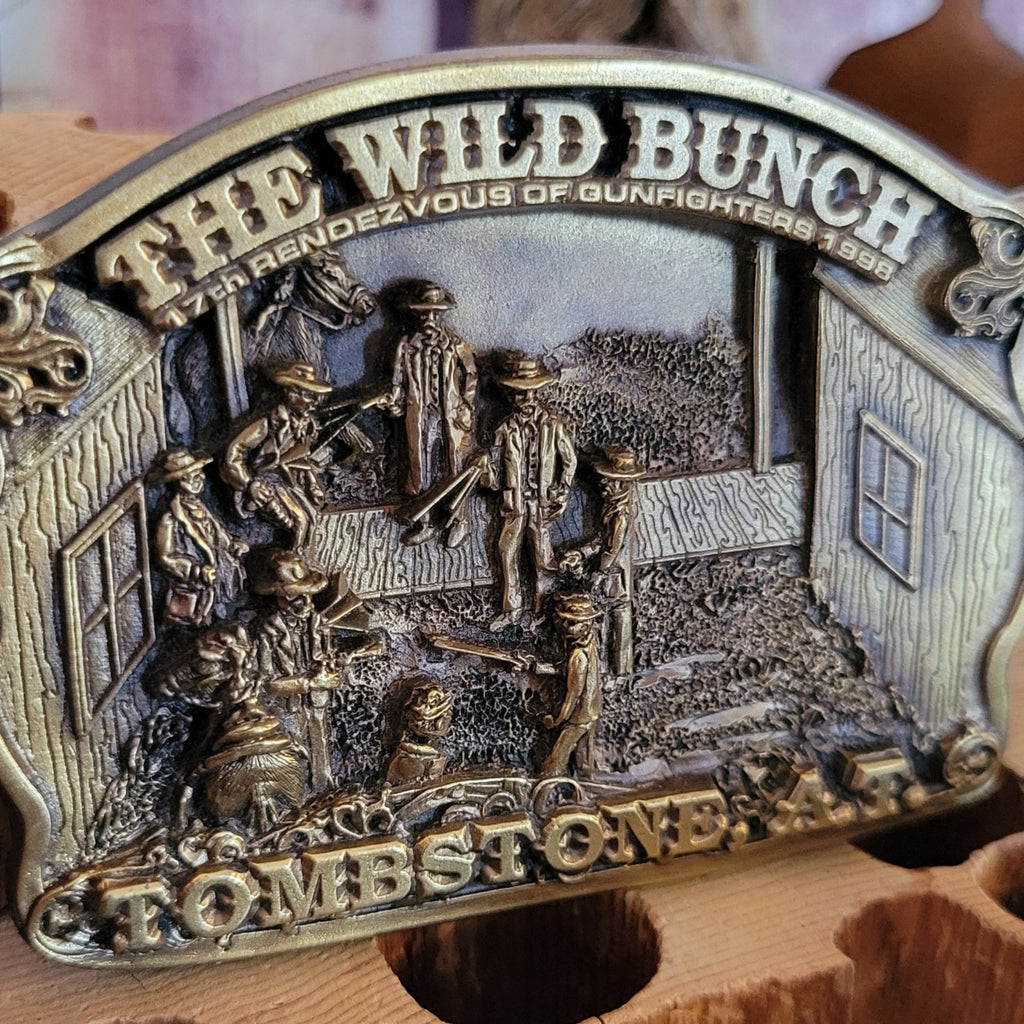 Limited Edited Belt Buckle "The Wild Bunch" by Joe Harvey of Tombstone Products WB101 "The Ball Opens" Detailed Front View