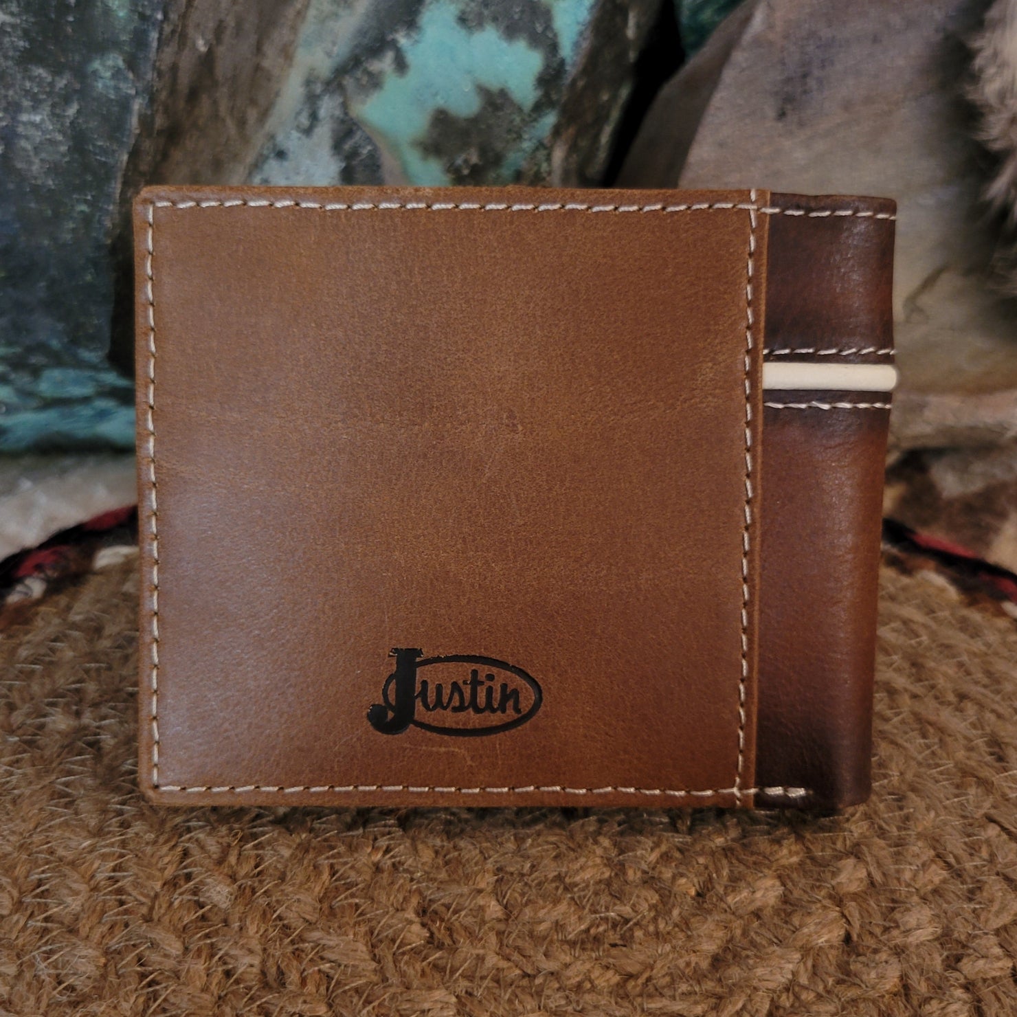 Men's Bifold Wallet Burnished Tan Yoke with Concho by Justin