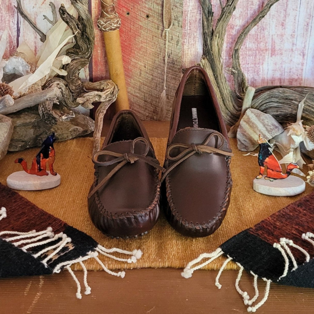 Men's Classic Driver Moccasins by Minnetonka  793/798 Front View Dark Brown