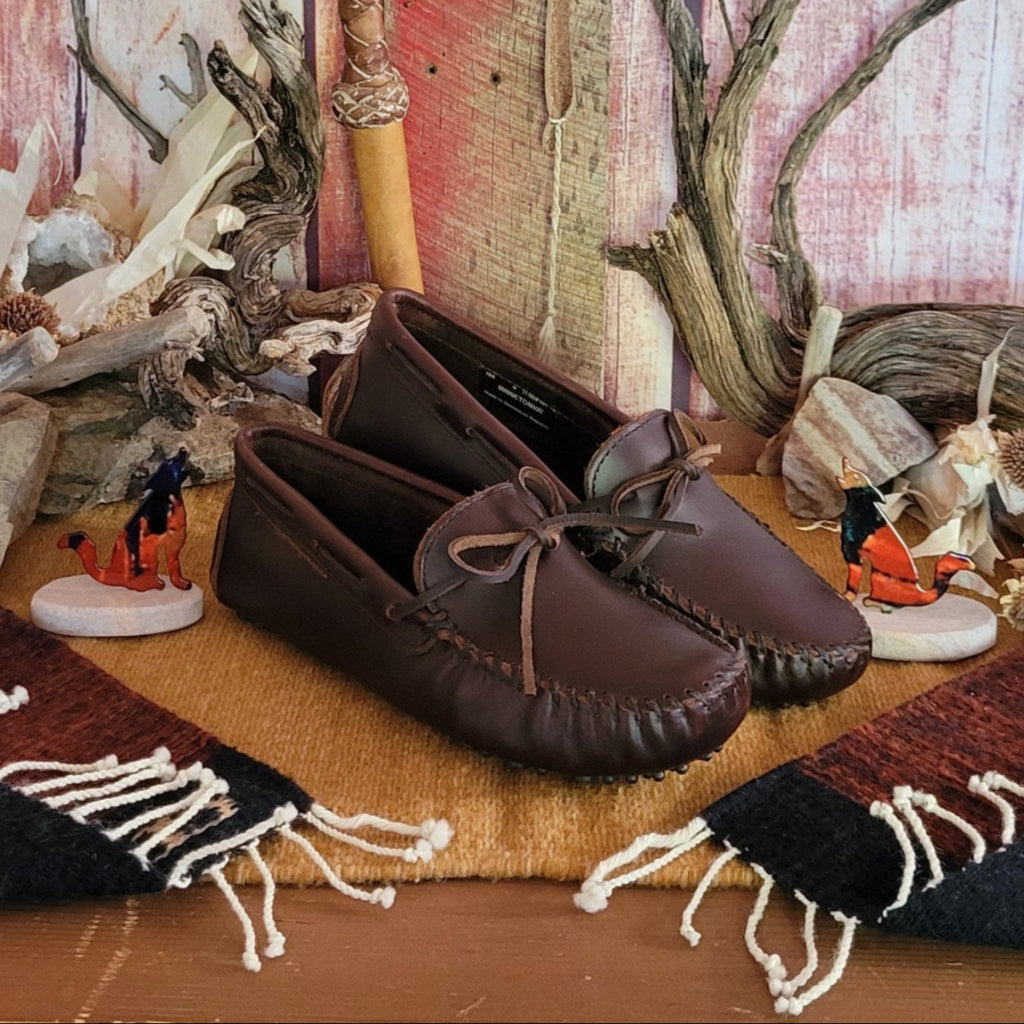 Men's Classic Driver Moccasins by Minnetonka  793/798 Front View Dark  Brown