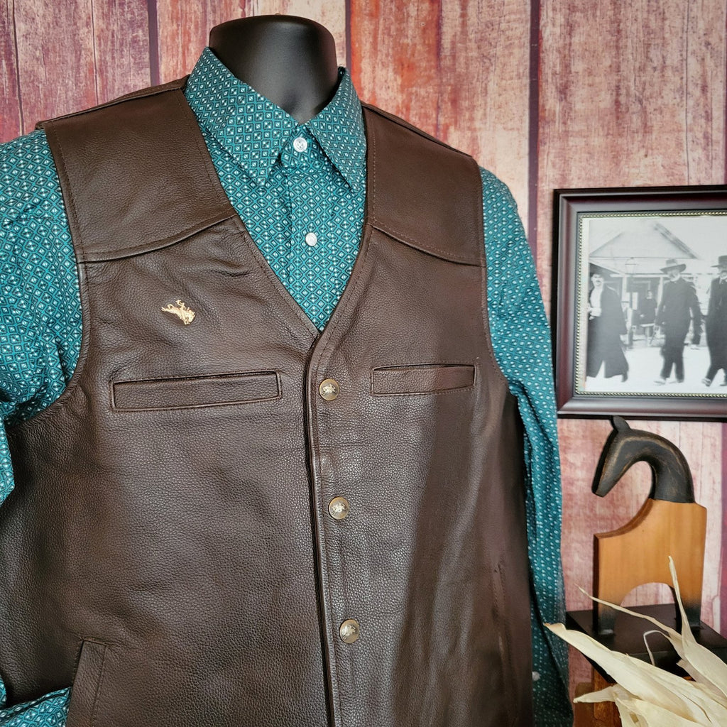 Men’s Conceal Carry Vest the “Drover”  by Wyoming Traders VDB Detailed View Brown