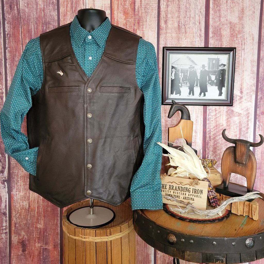 Men’s Conceal Carry Vest the “Drover”  by Wyoming Traders VDB Front View Brown