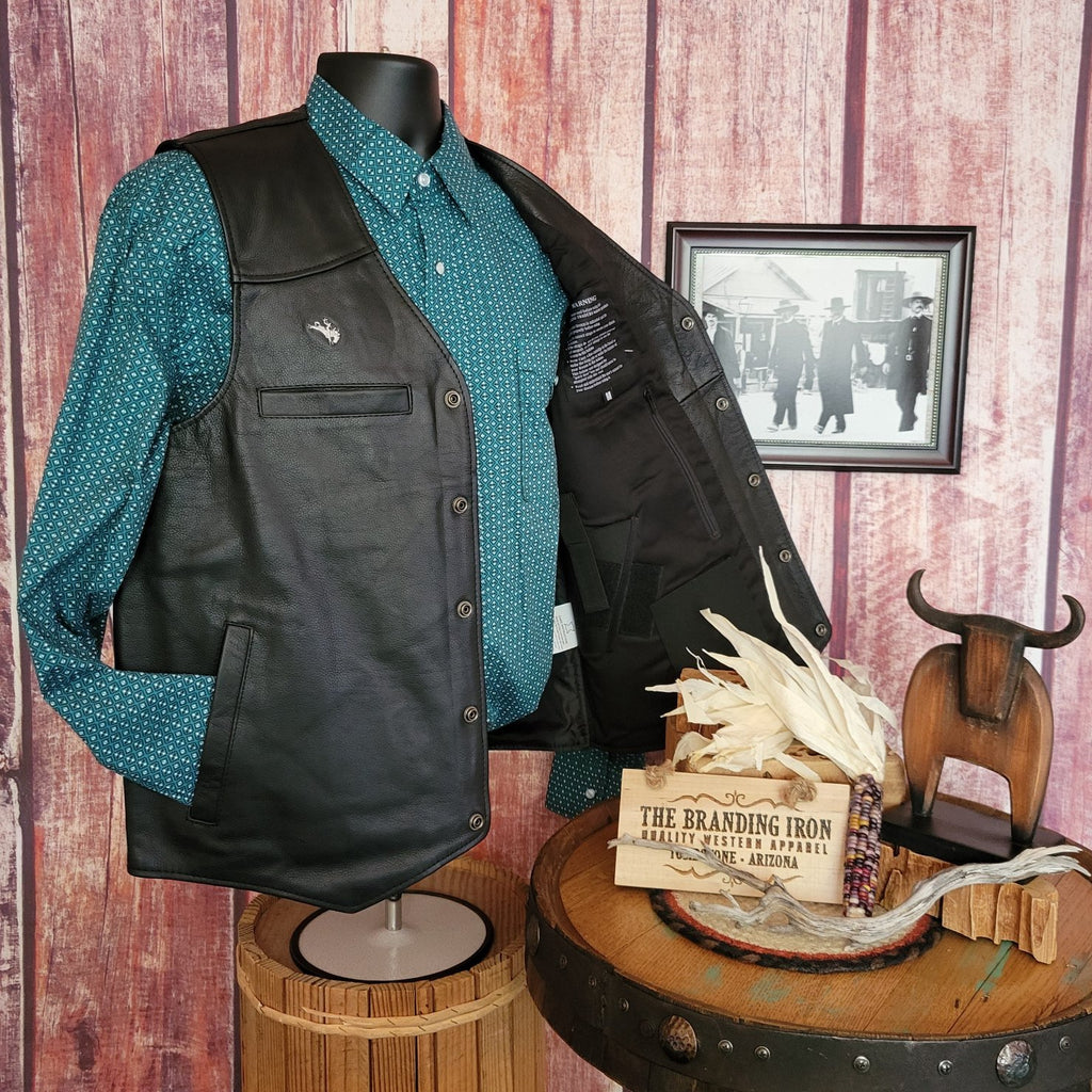 Men’s Conceal Carry Vest the “Drover”  by Wyoming Traders VDB Open View Black
