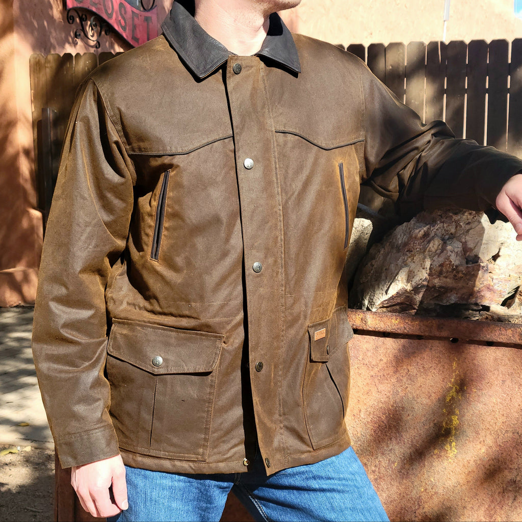 Brown conceal carry jacket with multiple pockets and conceal carry option.