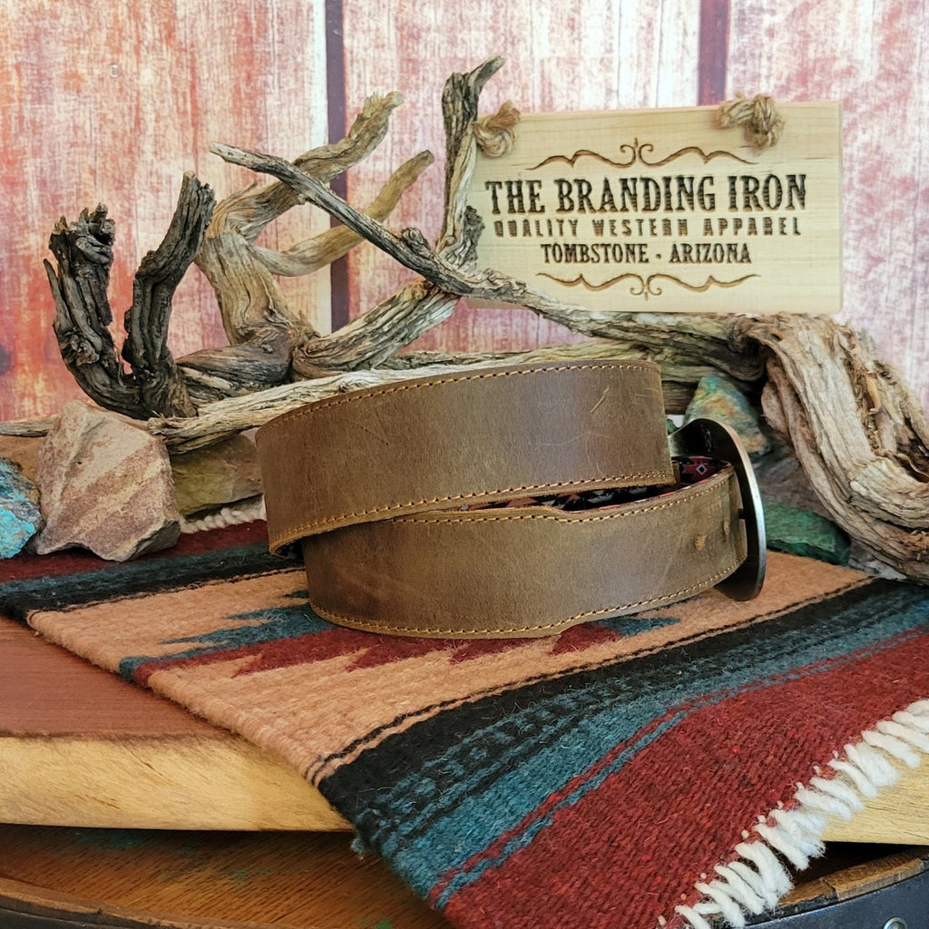 Men's Distressed Leather Belt by Red Dirt Hat Co 22227BE4 Back View