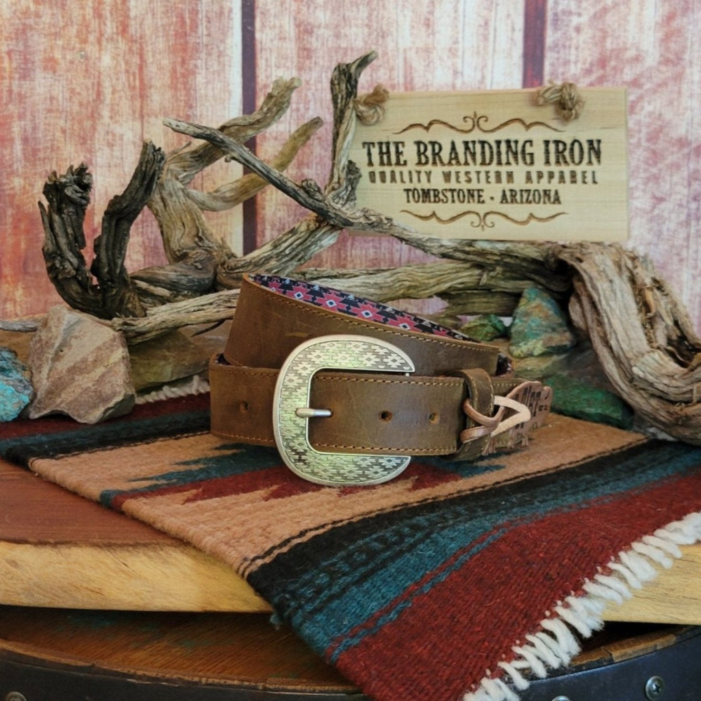 Men's Distressed Leather Belt by Red Dirt Hat Co 22227BE4 Front View