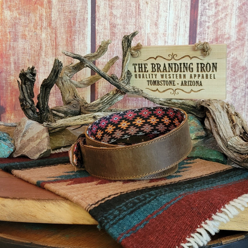 Men's Distressed Leather Belt by Red Dirt Hat Co 22227BE4 Side View..