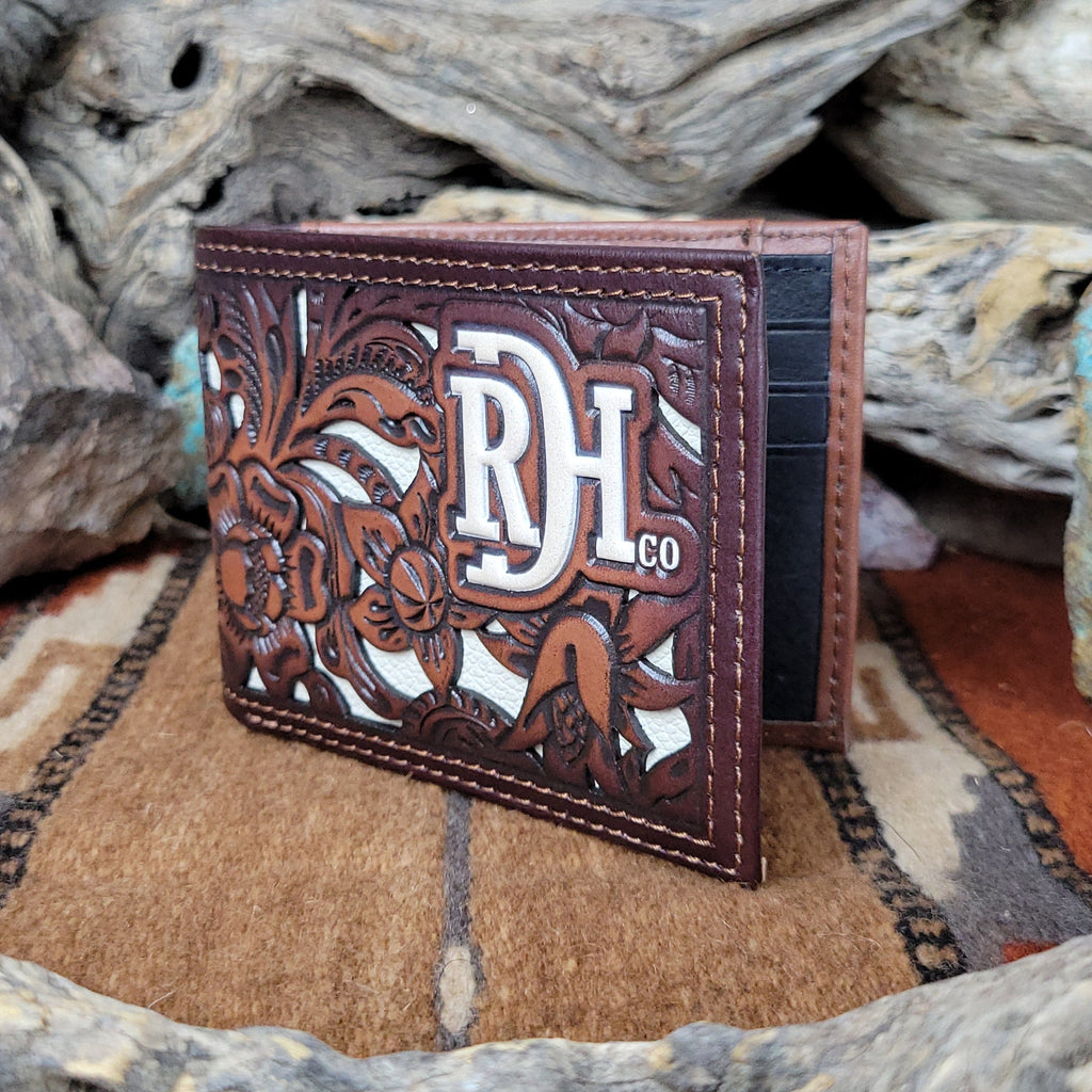 Men's Genuine Leather Bi Fold Tooled Inlay Wallet by Red Dirt Hat Co ...