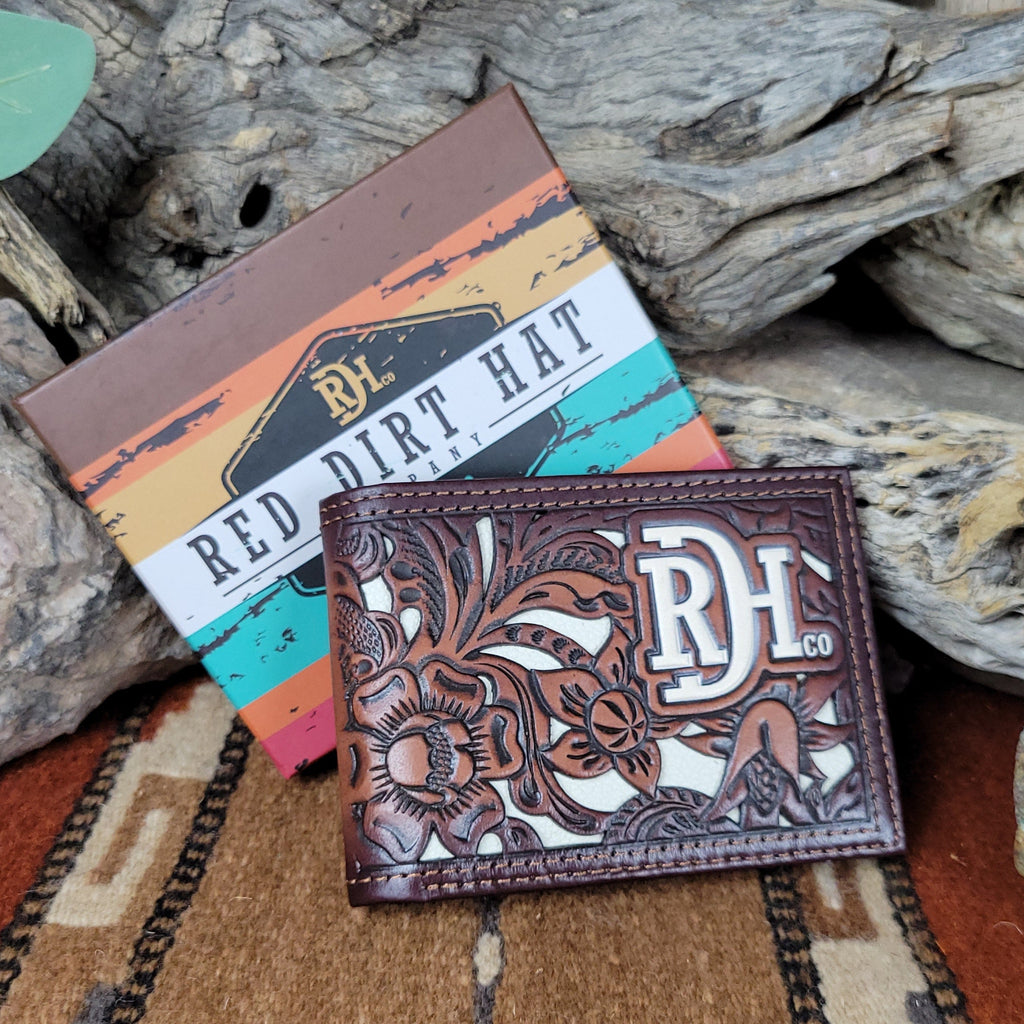 Men's Genuine Leather Bi Fold Tooled Inlay Wallet by Red Dirt Hat Co ...