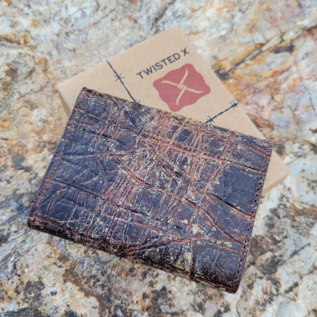 Tri fold leather wallet with elephant print look.
