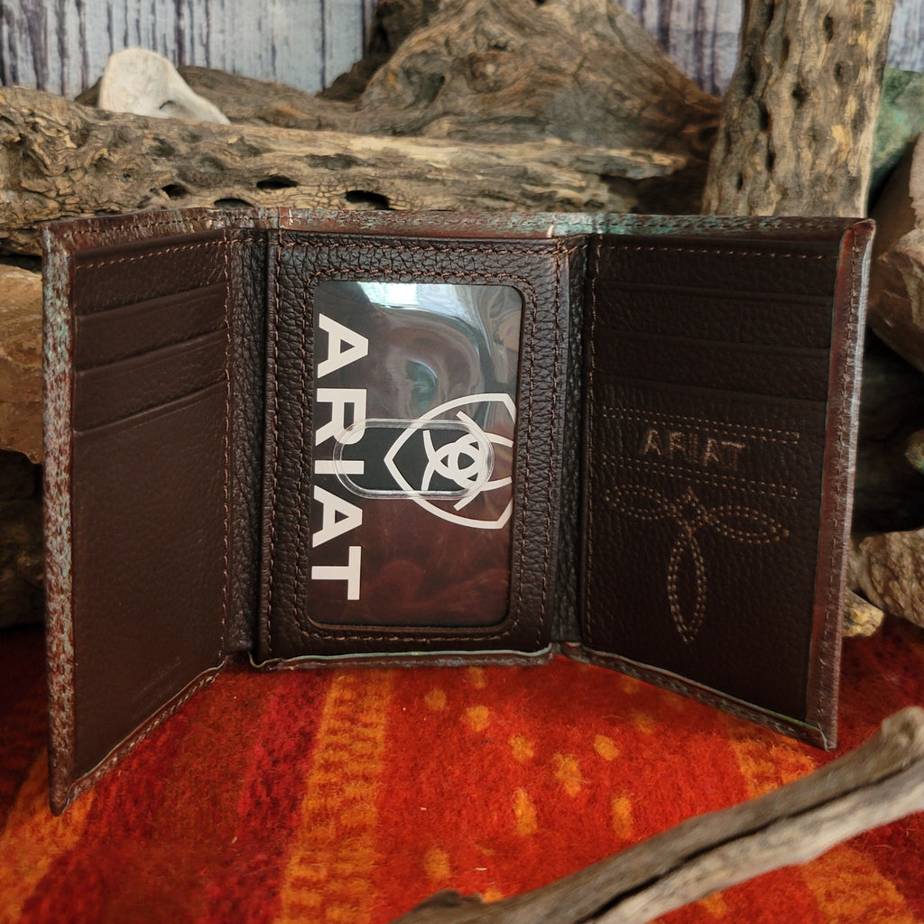 Interior with multiple card slots, an ID window, and leather lining.