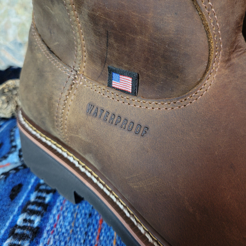 Close-up of the waterproof on the boots.