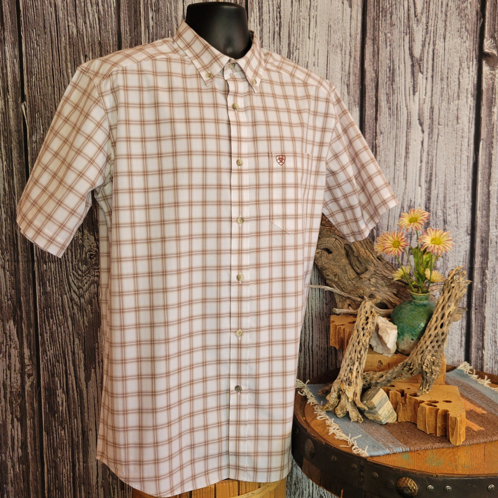 Checkered shirt with small embroidered Ariat logo.