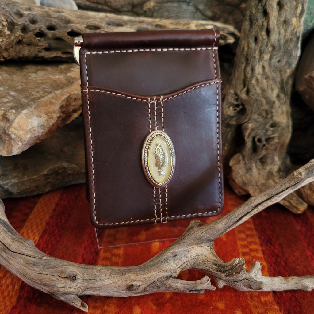 Brown leather wallet with fish concho.