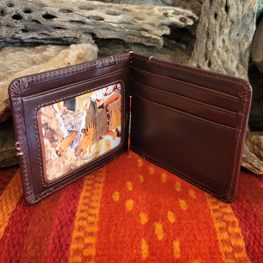 Leather wallet with multiple card slots and ID slot.