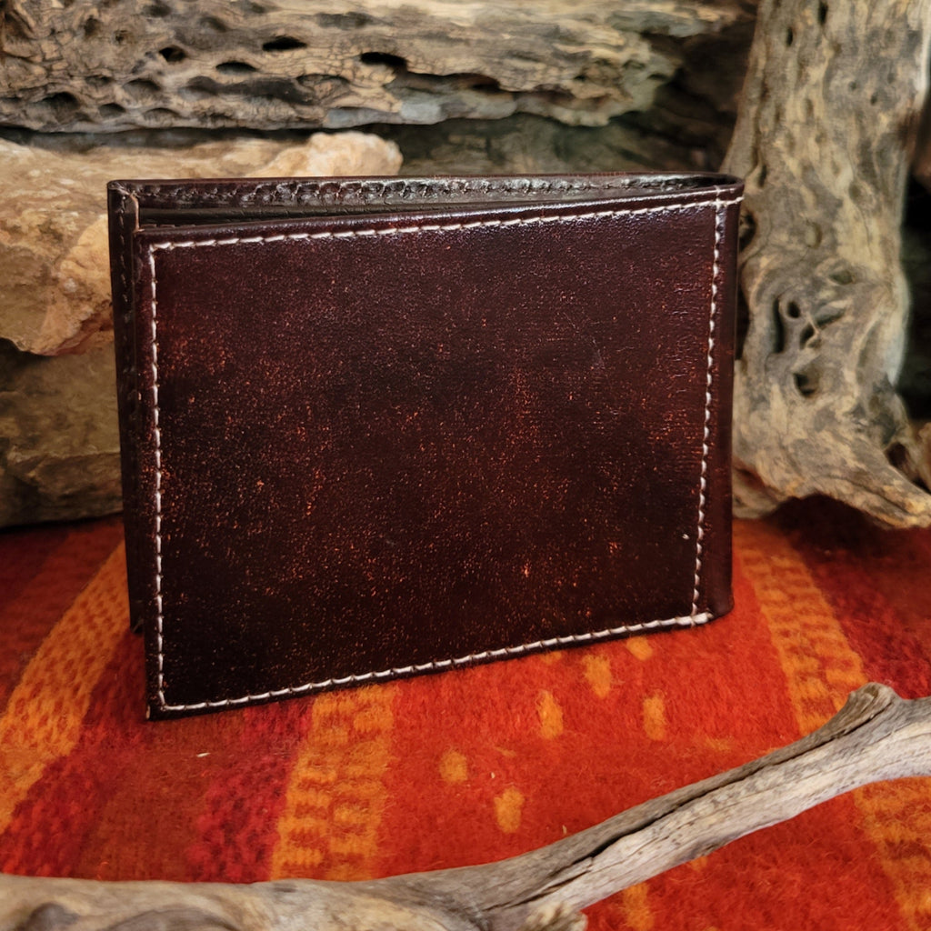 Smooth leather backing with weathered appearance.