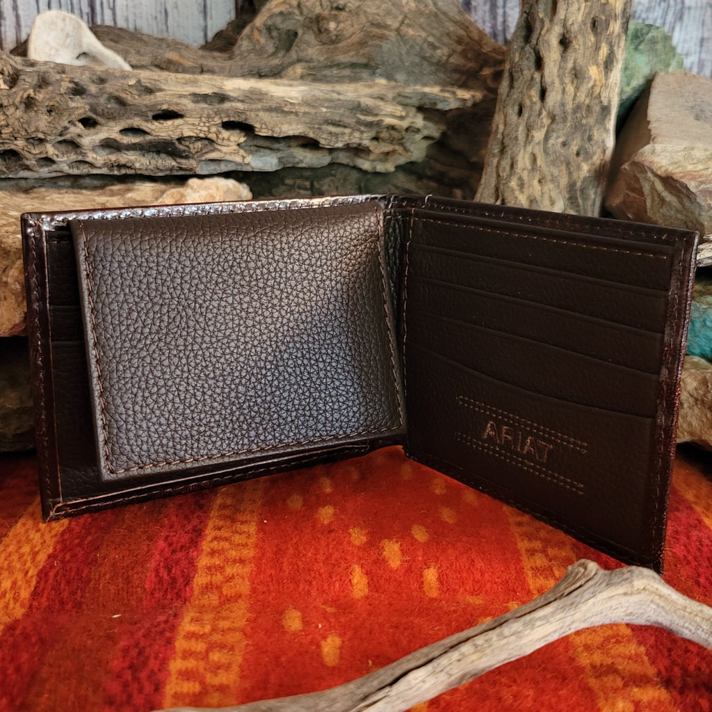 Inside view showcasing the multiple card slots and passcase attached to wallet.