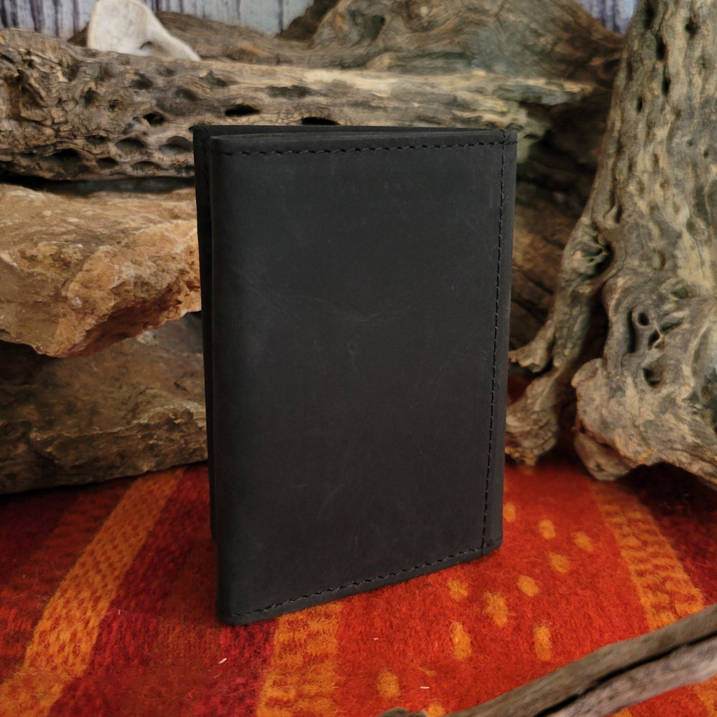 Smooth black leather on the wallet's backing.