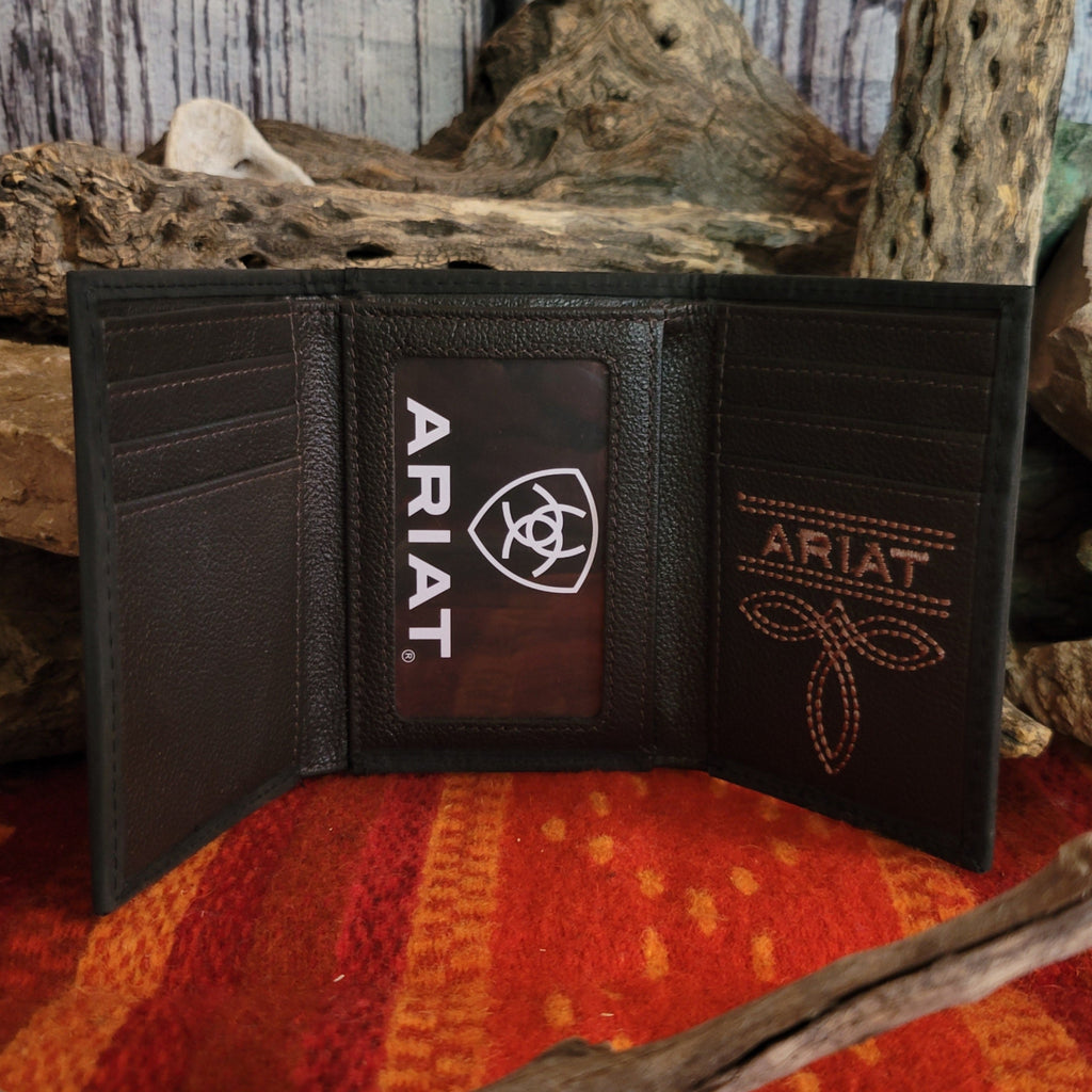 Interior with multiple card slots, an ID window, and leather lining.