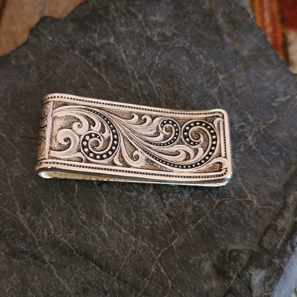 Money Clip Beaded Scroll by Montana Silversmiths MCL16RTS Front View..