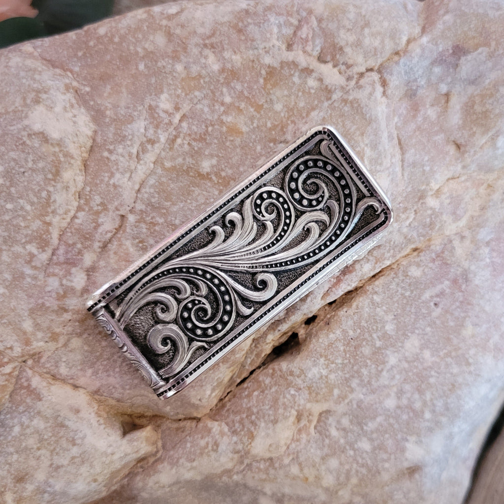Money Clip Beaded Scroll by Montana Silversmiths MCL16RTS Front View2