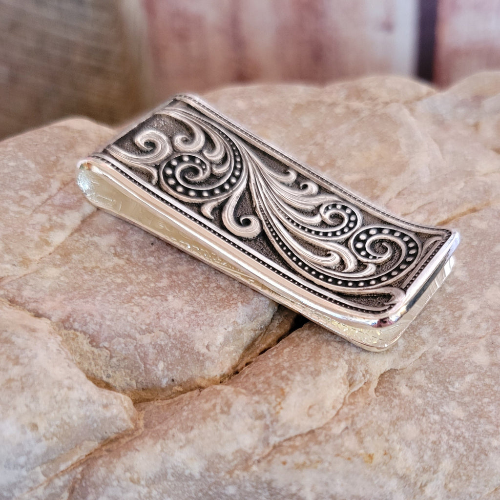 Money Clip Beaded Scroll by Montana Silversmiths MCL16RTS Side View1