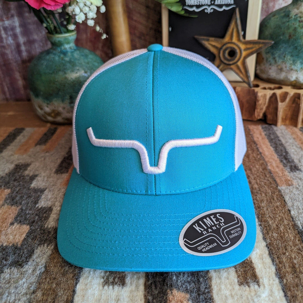 Weekly Trucker Cap by Kimes Ranch teal/white view