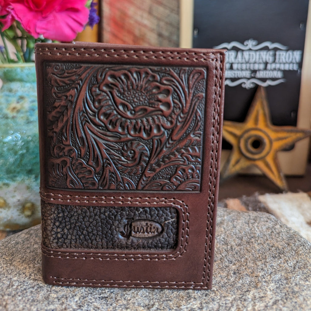 Tri-Fold Wallet "Tooled" by Justin   2005765W4 front view