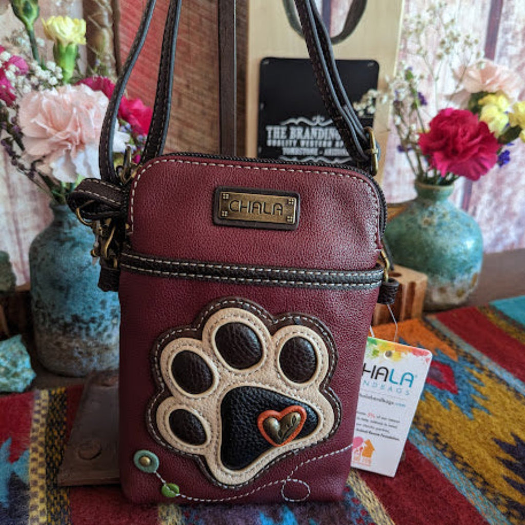 Cellphone Crossbody Purses by Chala  paw print front view