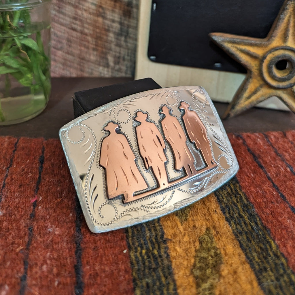 Silver and Copper Belt Buckle the "Tombstone Four" by Colorado Silver Star front view