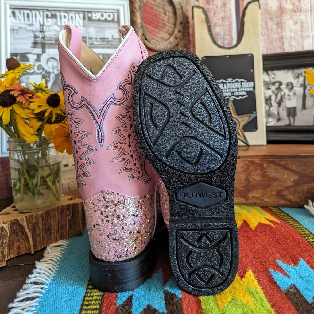 Grade School Kids Boots "Pink Glitter" by Old West  VB9185 bottom view