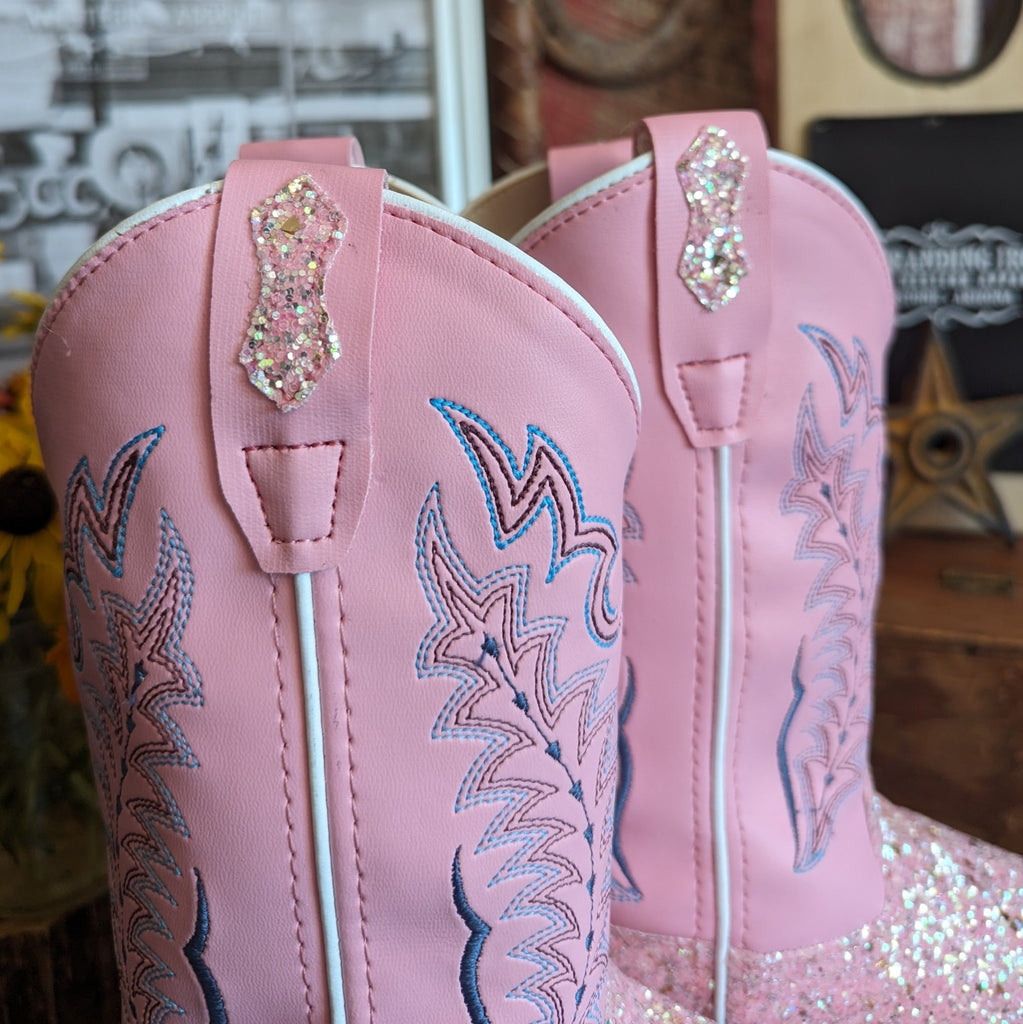 Grade School Kids Boots "Pink Glitter" by Old West  VB9185 detail view