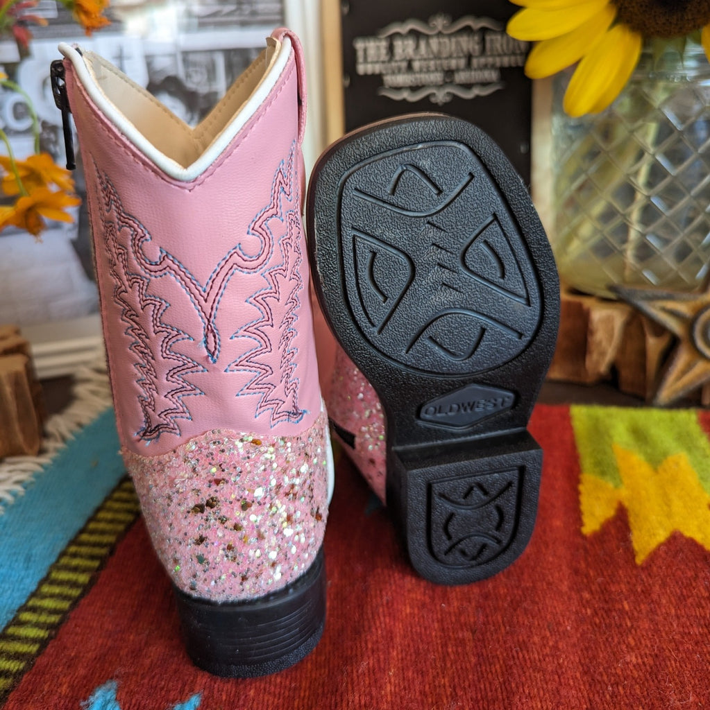 Infant/Toddler Kids Boots "Pink Glitter"  by Old West  VB1085 bottom view