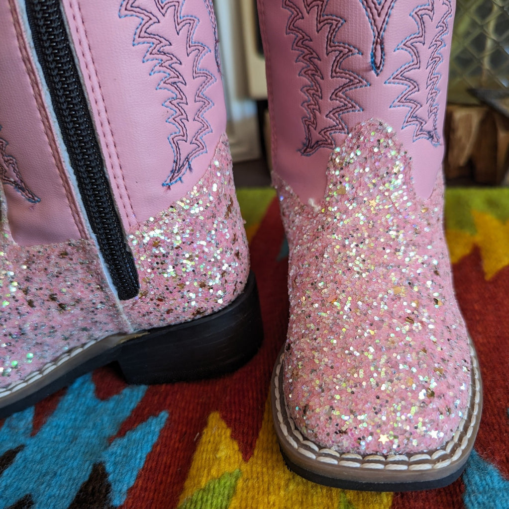 Infant/Toddler Kids Boots "Pink Glitter"  by Old West  VB1085 toe view