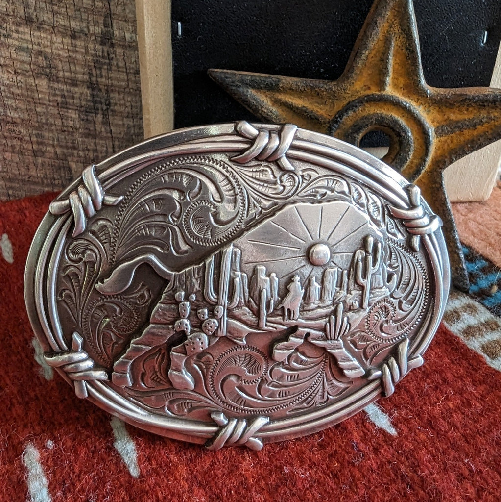  "Barbed Wire Buffalo" Belt Buckle by Nocona   37908 front view