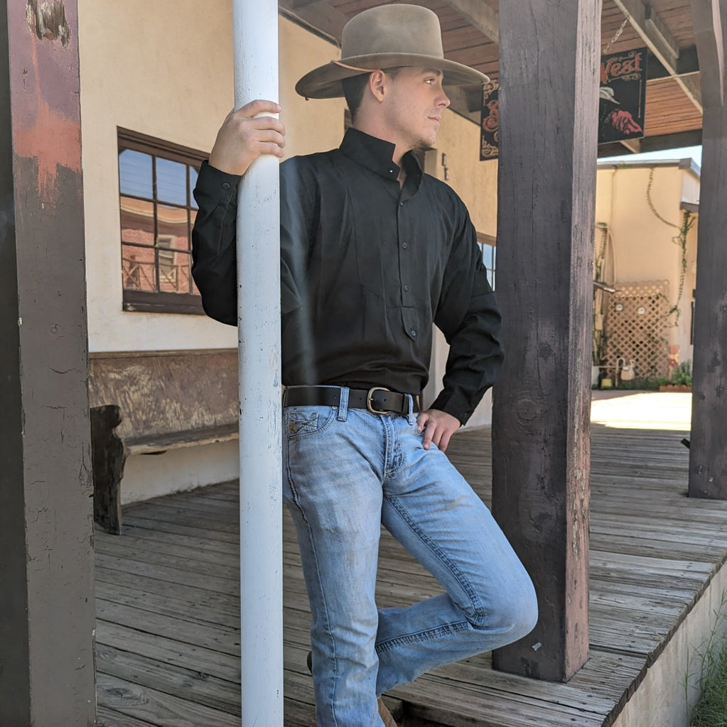 Men's Vintage Long Sleeve Shirts "Dodge City" by Frontier Classics  CM66f black front view