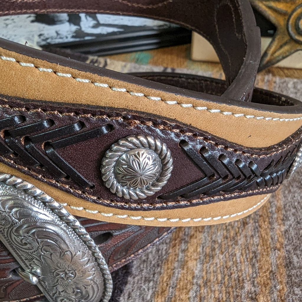 Floral Embossed Leather Belt by Nocona   N210001102 detail view