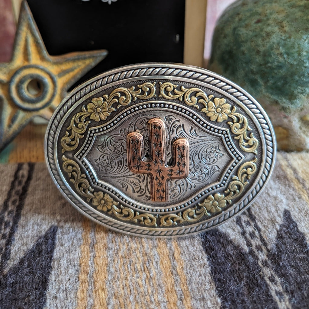 Belt Buckle the "Copper Cactus" by Nocona 37701 front view