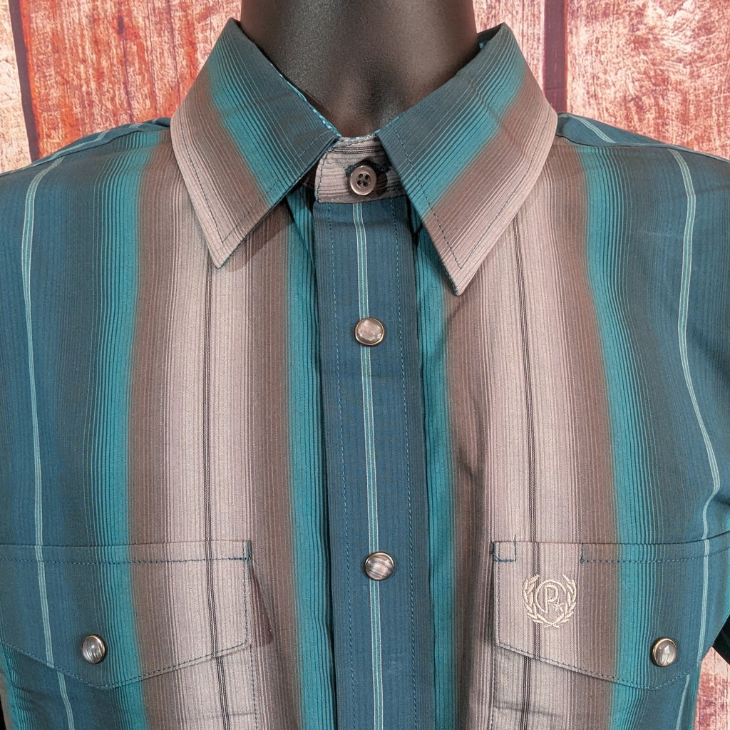 Men's Long Sleeve Stripe Snap Shirt by Rock&Roll  PMN2S02308 front detail view