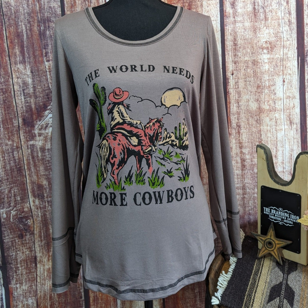 Women's Shirt "More Cowboys" by Liberty Wear   7192 Front View