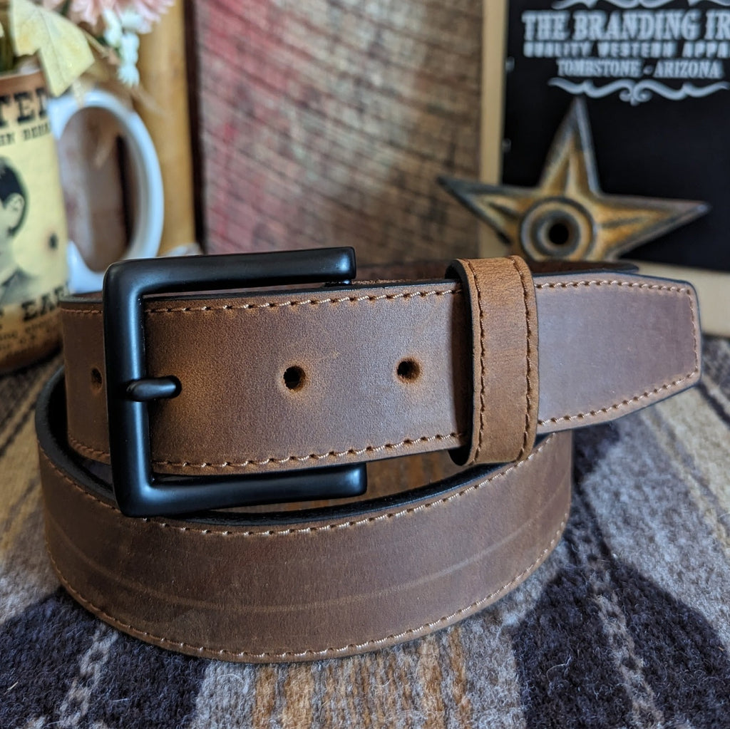 Leather Belt, the "Ebony" by Justin C14159  Made in the USA Front View