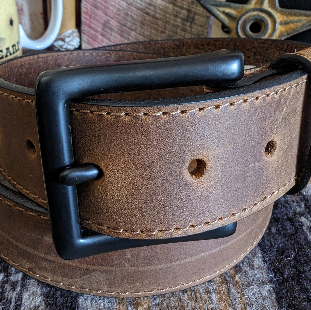 Leather Belt, the "Ebony" by Justin C14159  Made in the USA Front Detailed