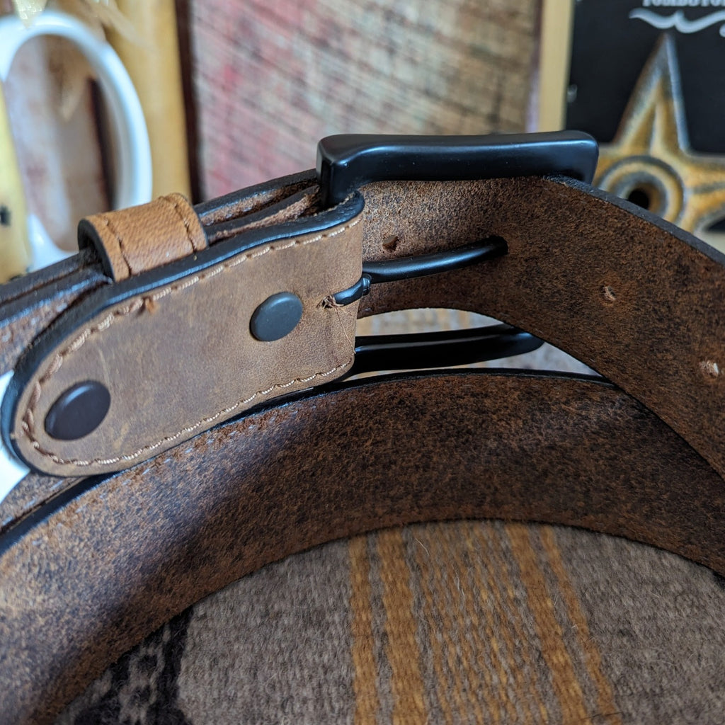 Leather Belt, the "Ebony" by Justin C14159  Made in the USA Inside View