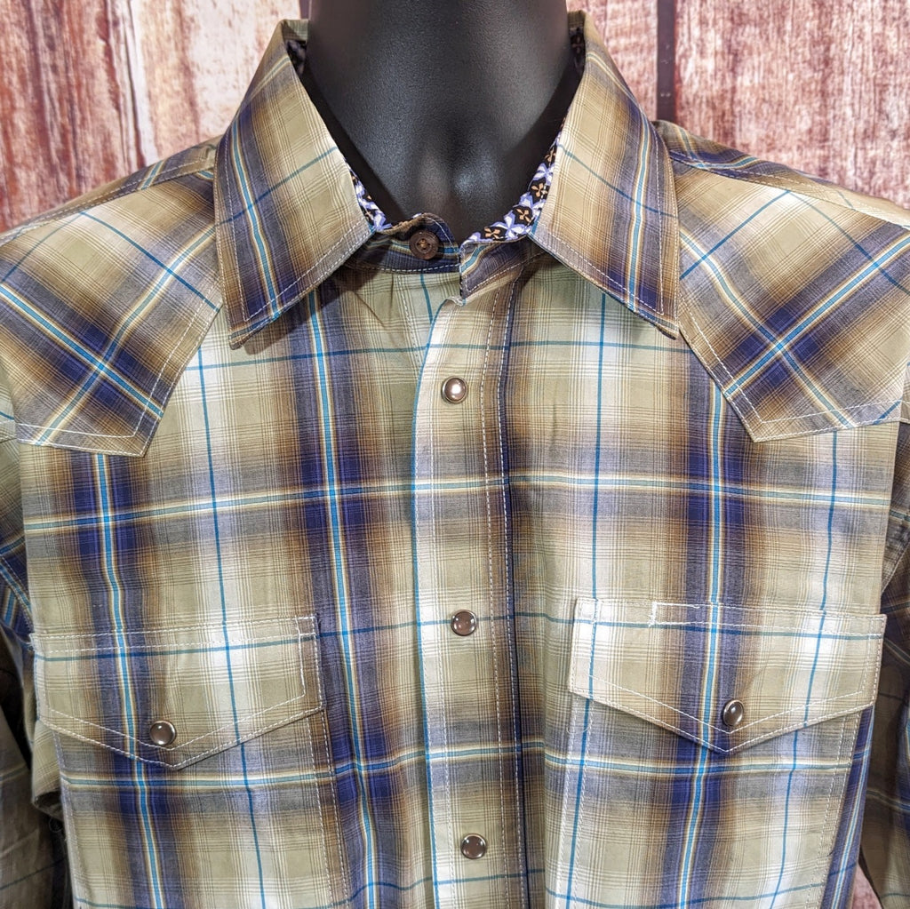 Men's Amarillo Plaid Snap Shirt by Roper 3-01-278-7031 TA Detailed Front View