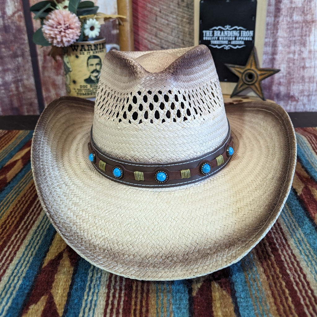Straw Hat "Tea Stain Western Turquoise"  by Florida Hat Company   CH20-2288 front view