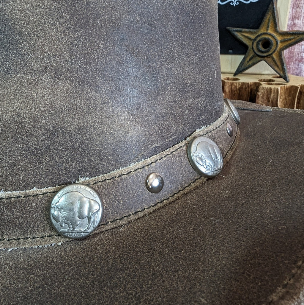 Leather Hat "Crackled" by Bullhide   4070GR detail view