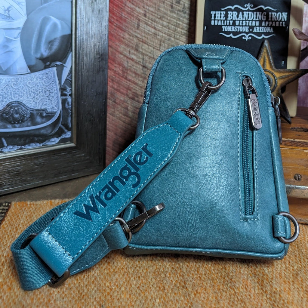 Wrangler Sling Bag Purse by Montana West Antique Turquoise Back View 