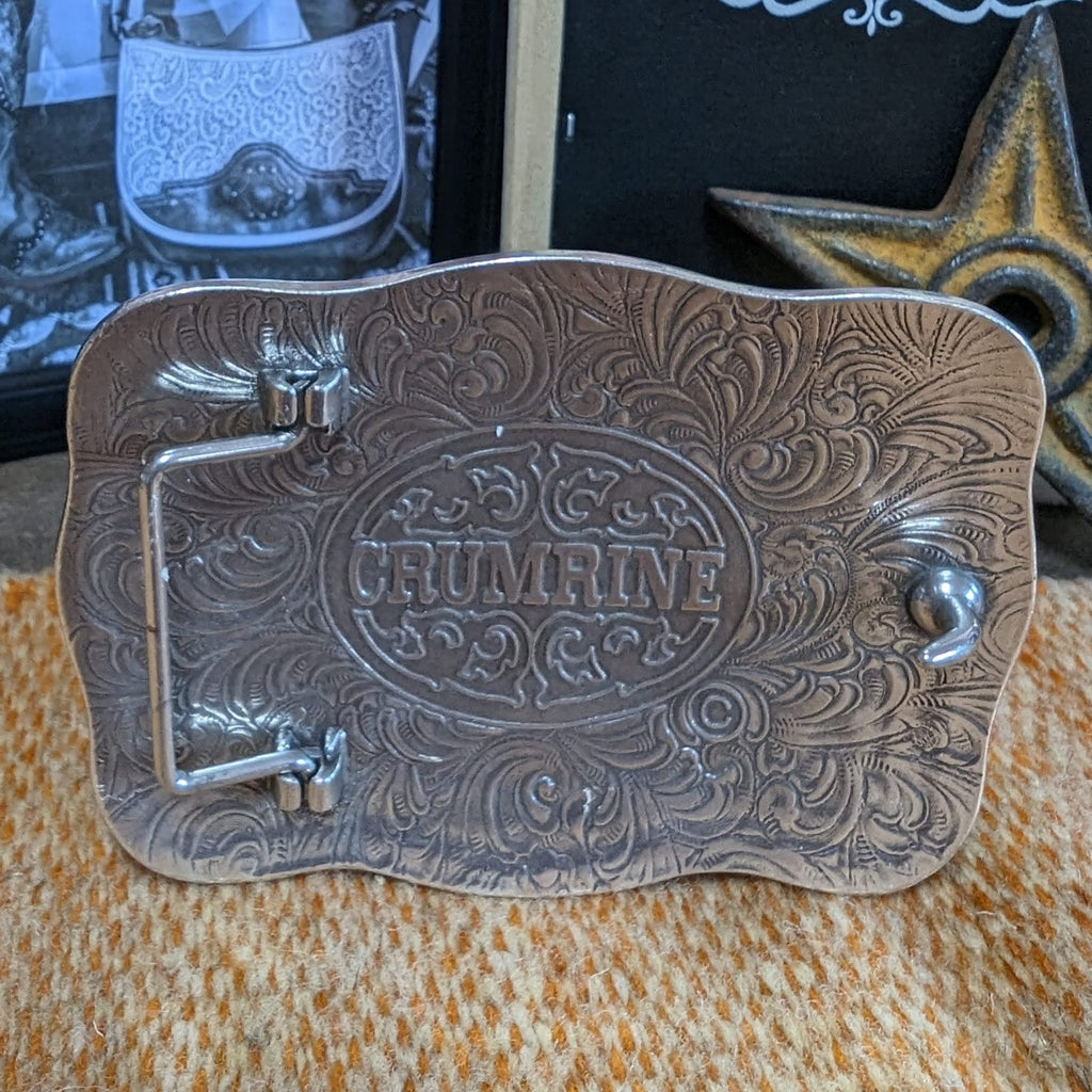 Belt Buckle Longhorn with Barbed Wire Edge by Crumrine  38026 Back View