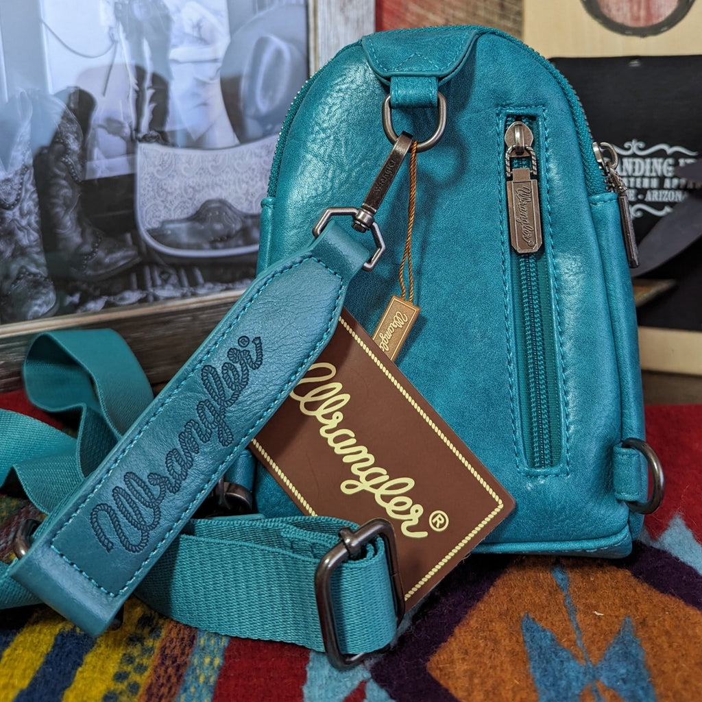 Wrangler Sling Bag Purse by Montana West Turquoise Back View 