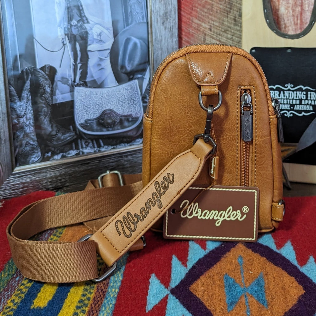 Wrangler Sling Bag Purse by Montana West Brown Back View